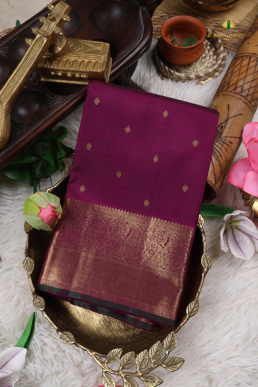 Deep plum Micro Diamond Butta - kanjivaram Silk