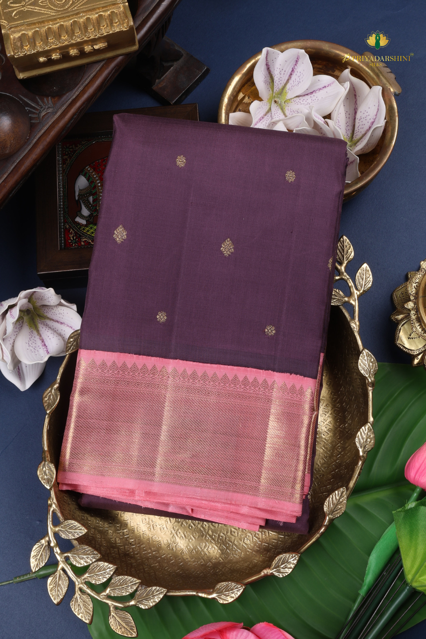 Dusty Plum and Baby Pink with Diamond Butta - Kanjivaram Silk