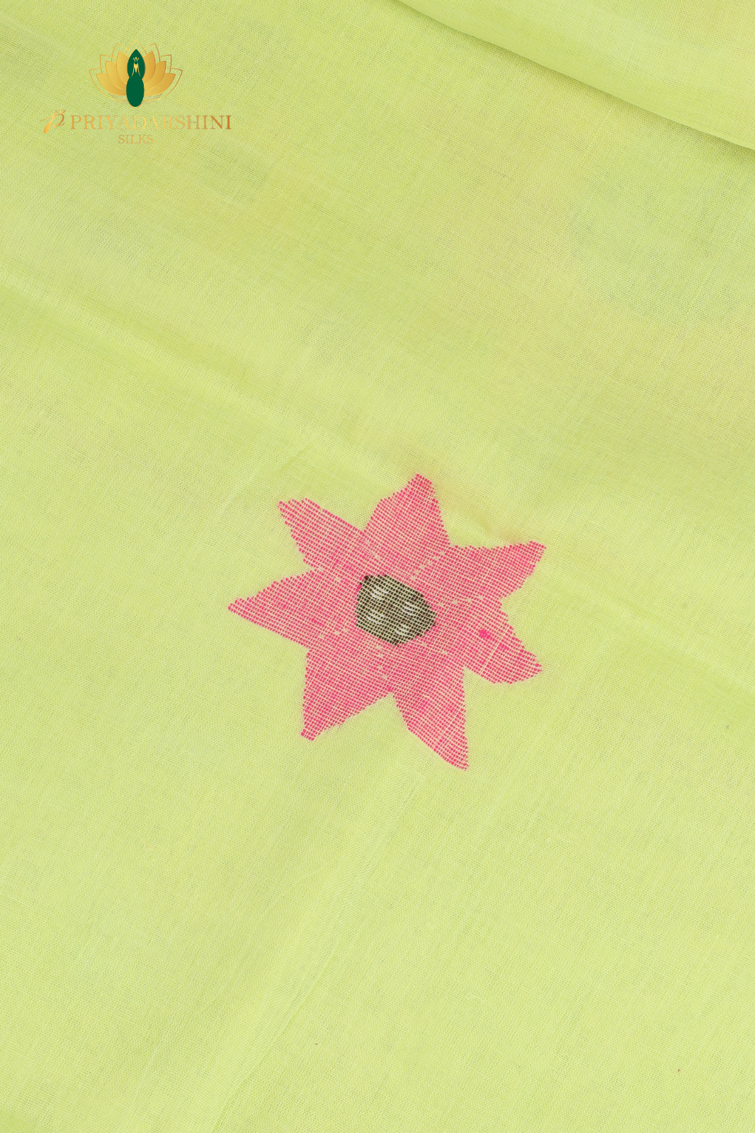Lime Green and Crimson Red Starburst Motif - Jamdani Cotton
