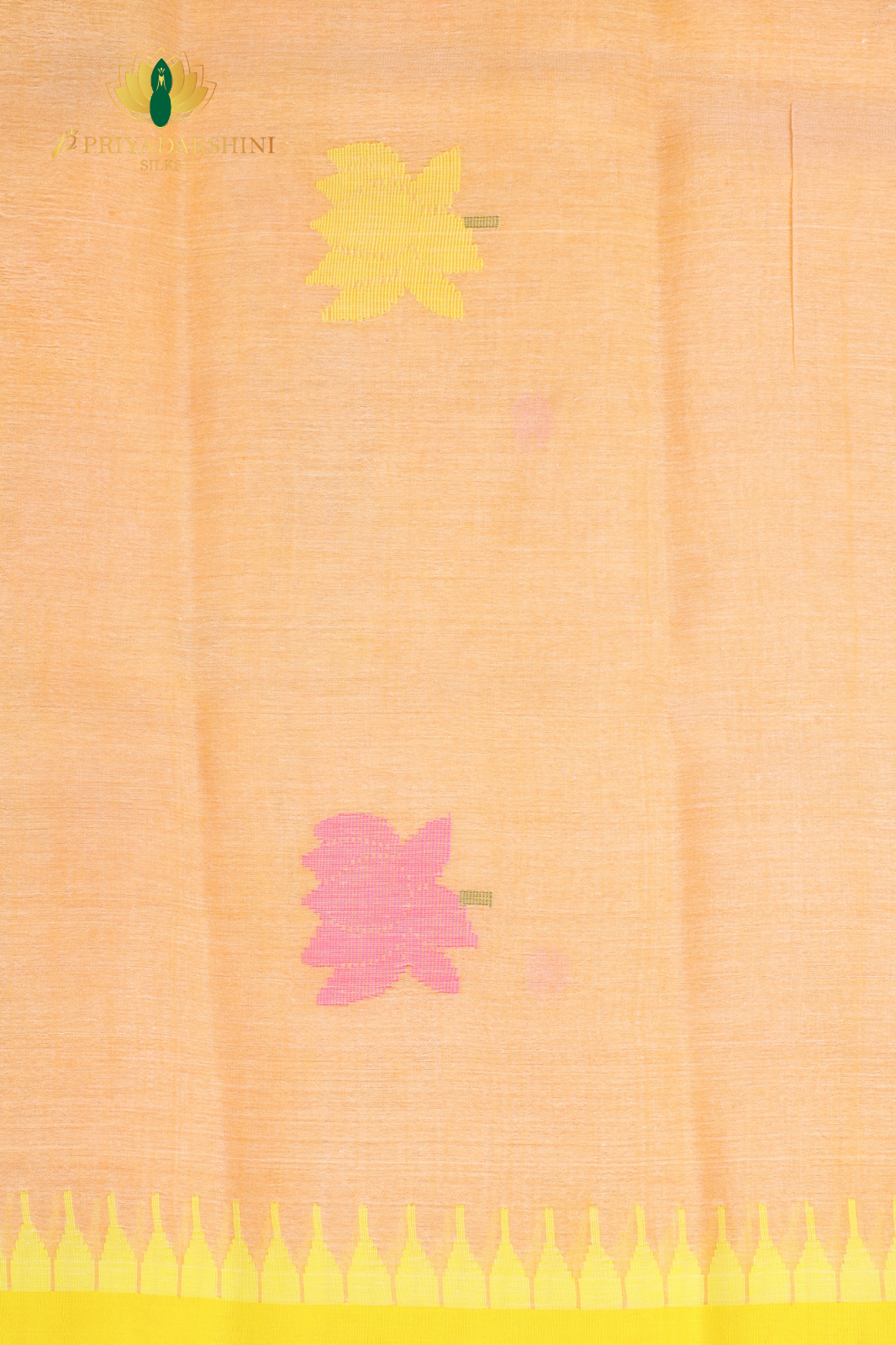 Pastel Peach and Lemon Yellow Lotus Motif - Jamdani Cotton