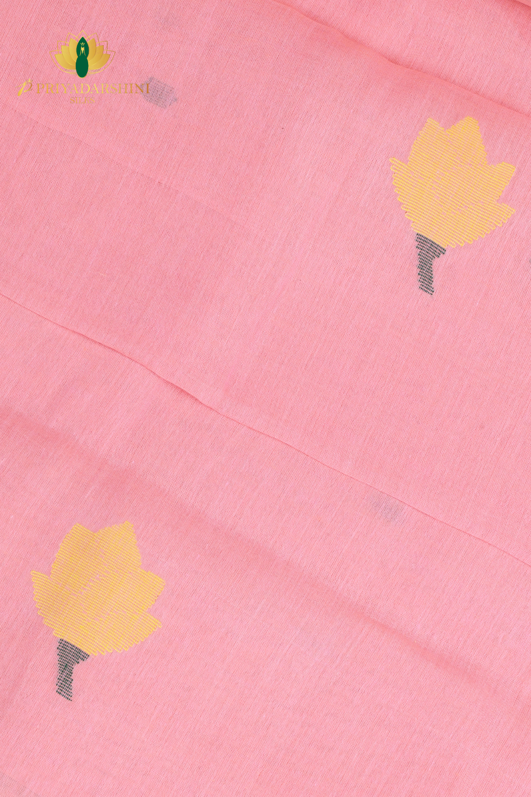 Pastel Rose and Emerald Green Floral Motif - Jamdani Cotton