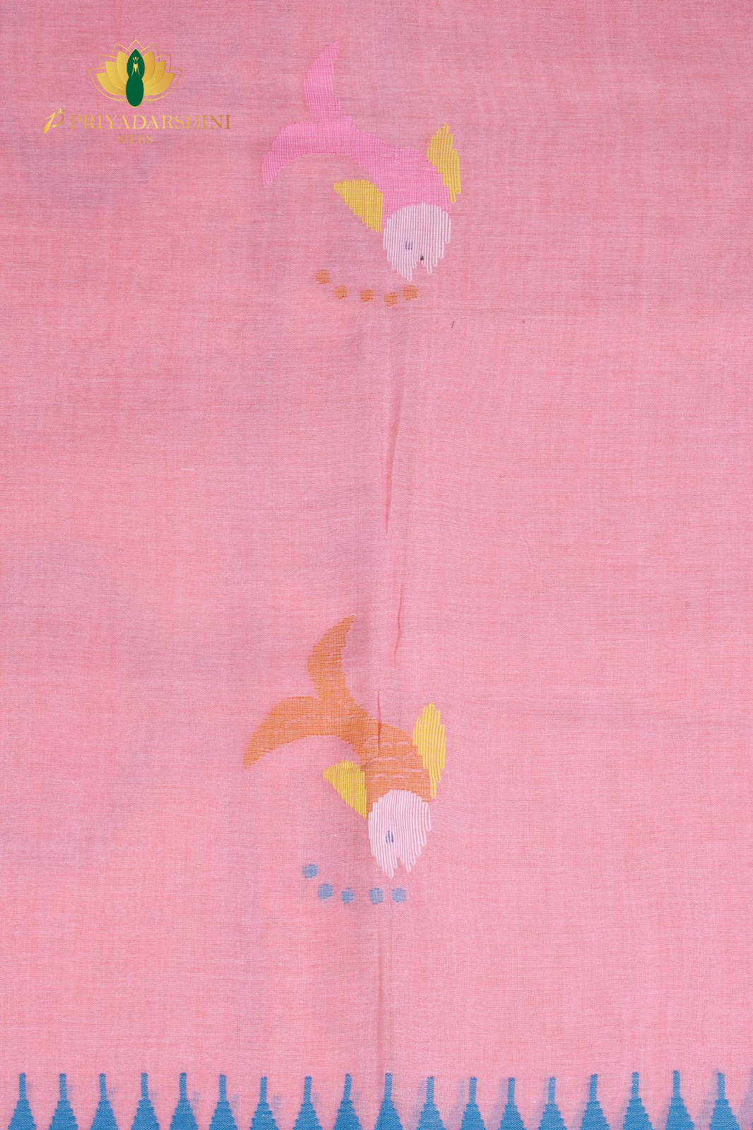 Soft Pink and Blue Fish Motif - Jamdani Cotton