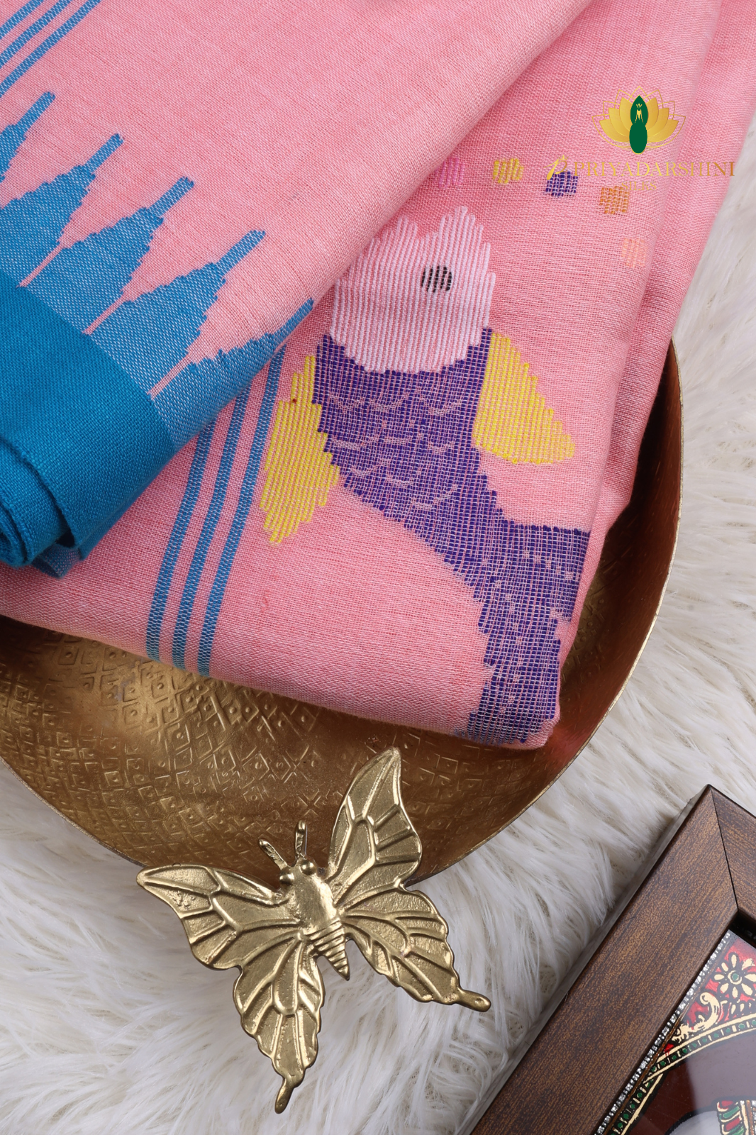 Soft Pink and Blue Fish Motif - Jamdani Cotton