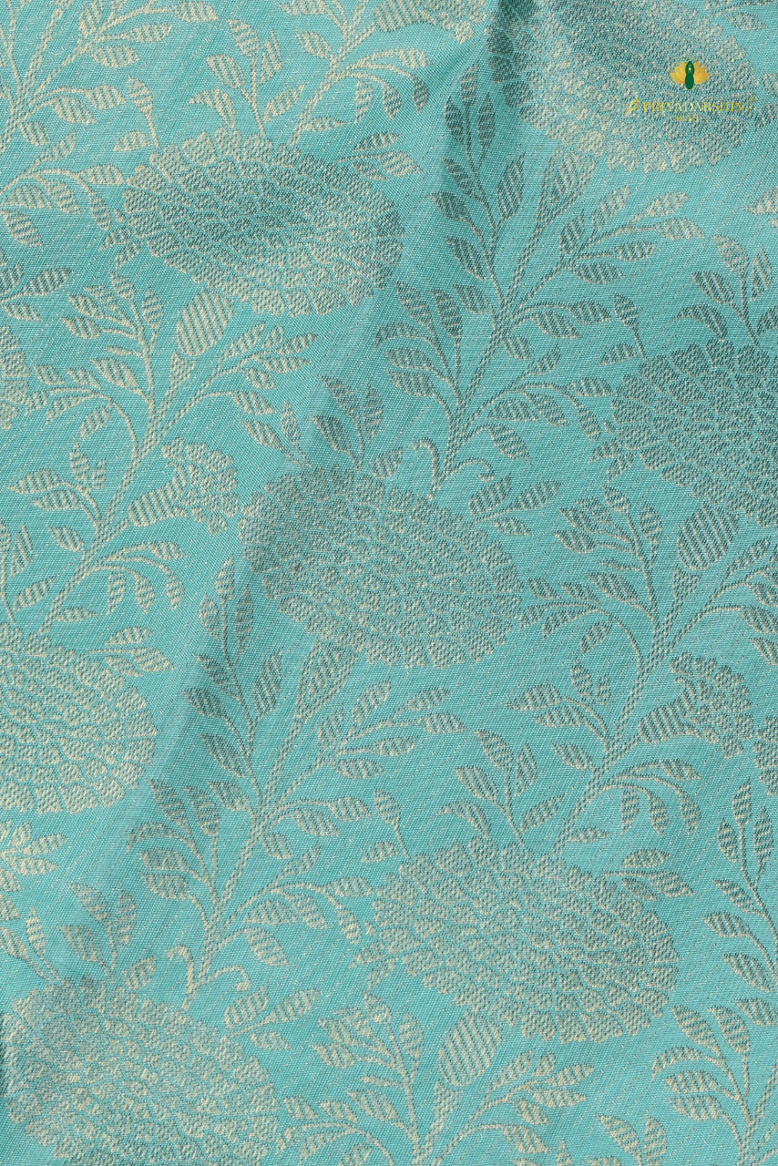 Turquoise blue and fuchsia floral style - Kanjivaram Silk (