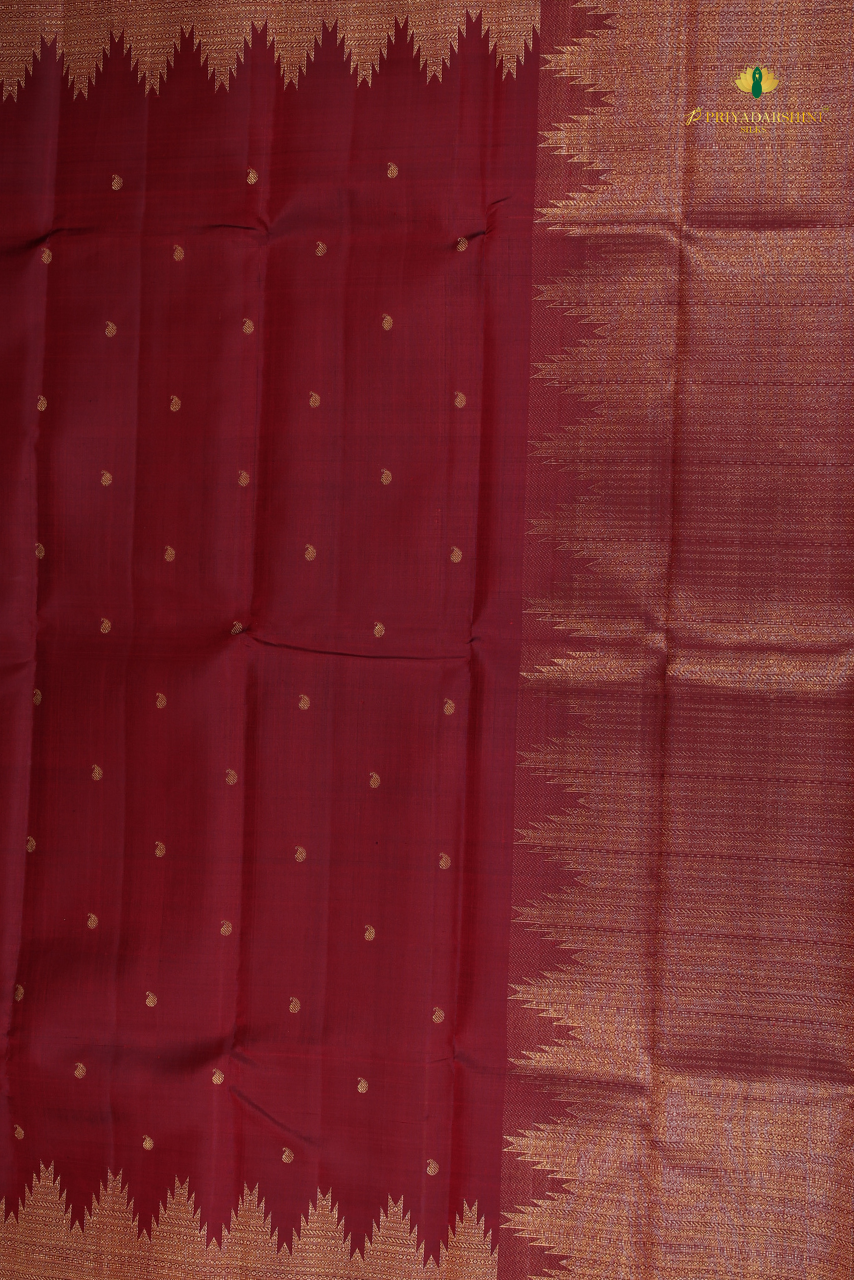 Deep Wine with Paisley Motif - Kanjivaram Silk
