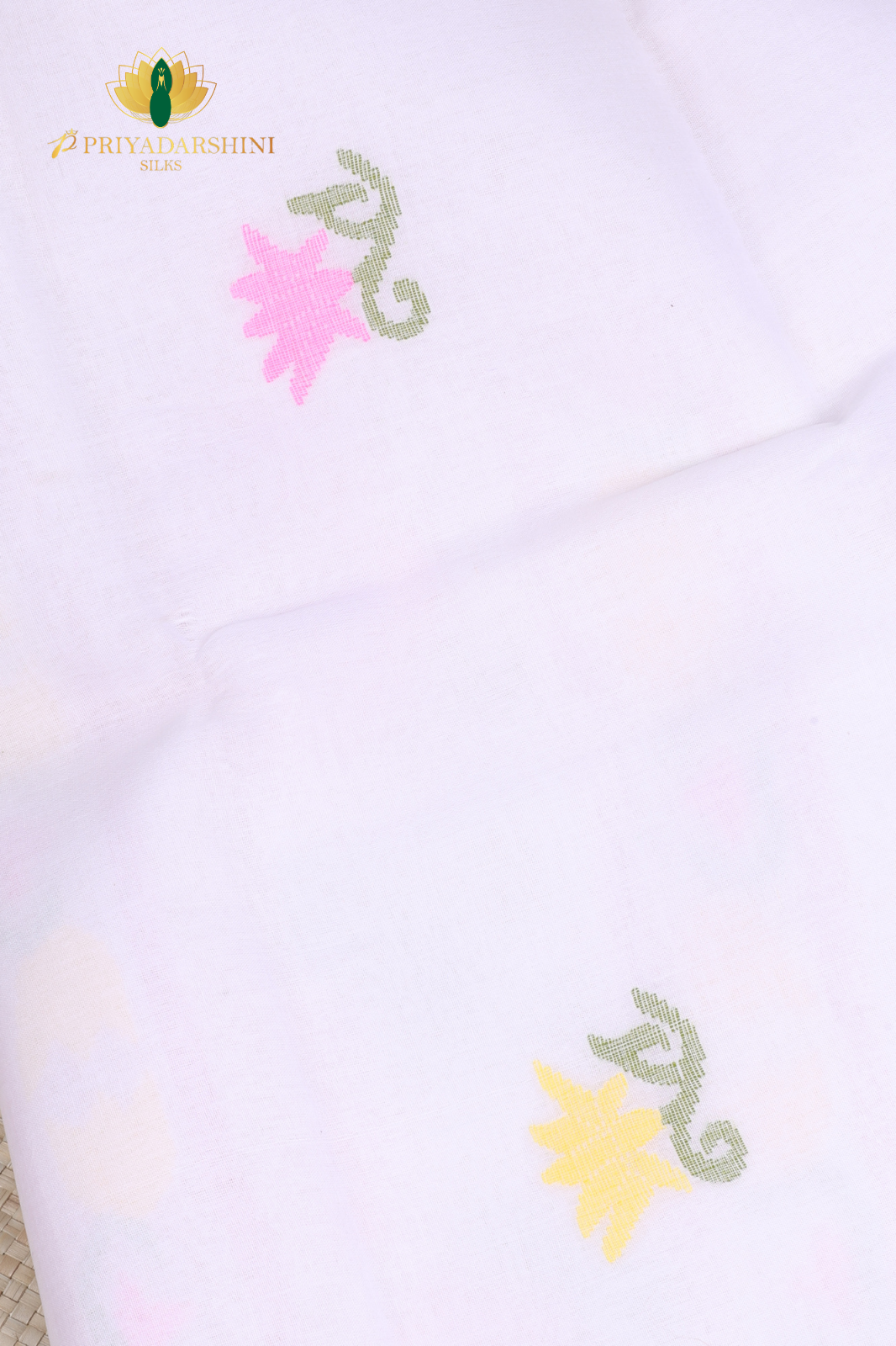 White & Pink Floral Motif Jamdani Cotton Saree