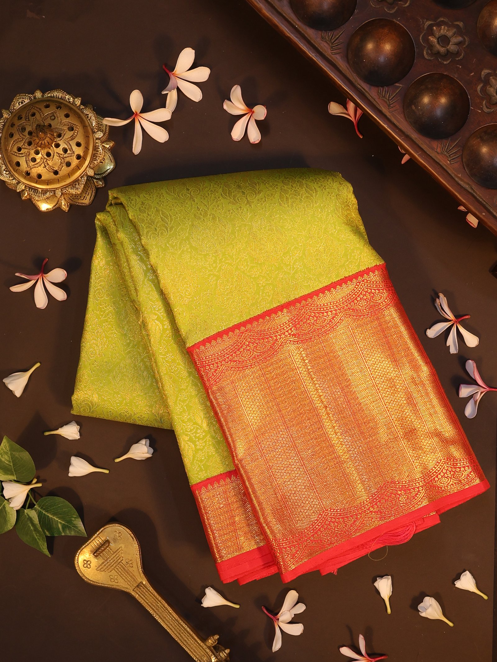 Lime Green and Magenta kai korvai - Kanjivaram silk