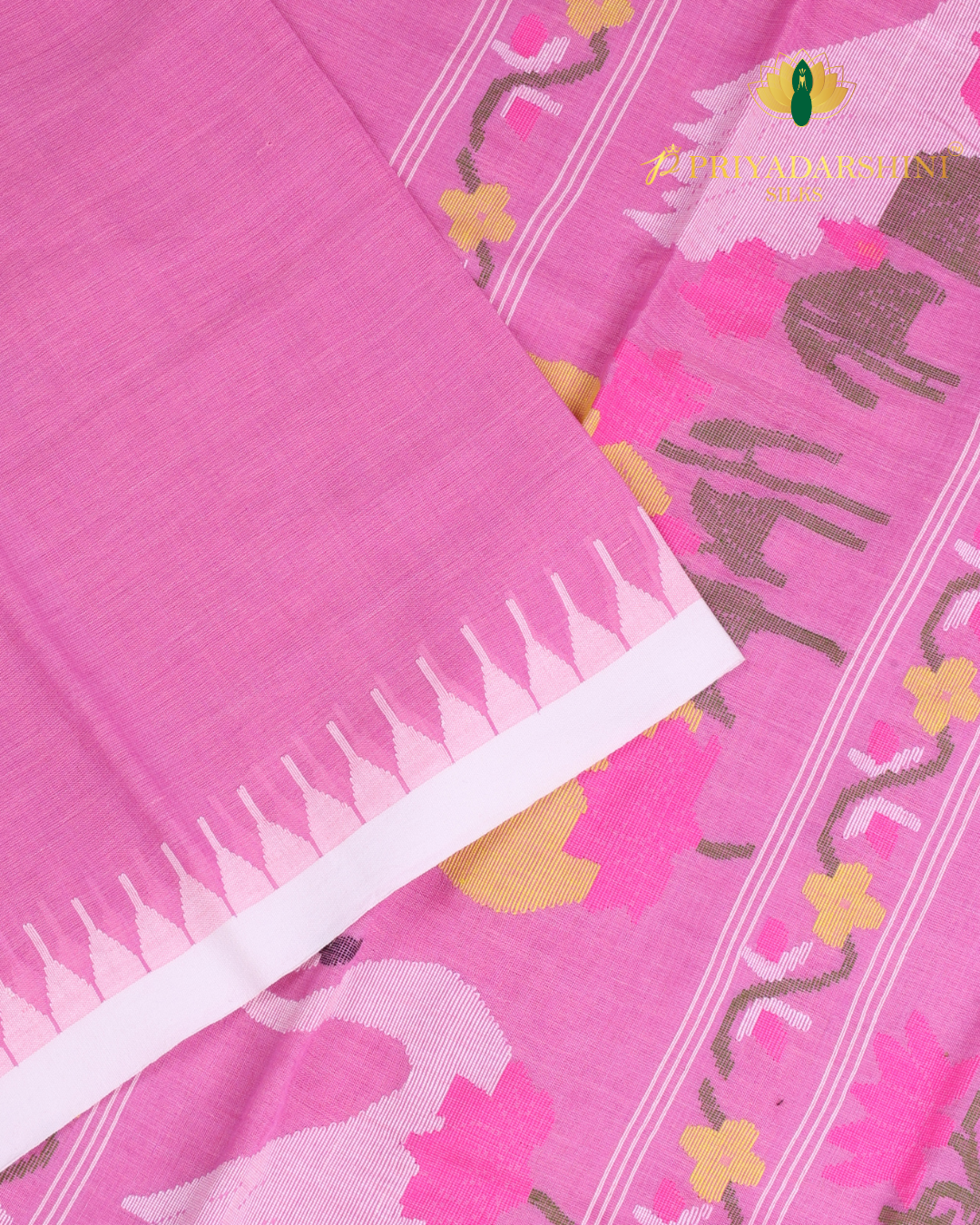 Baby Pink and White Lotus Motif - Jamdani Cotton - Image 3