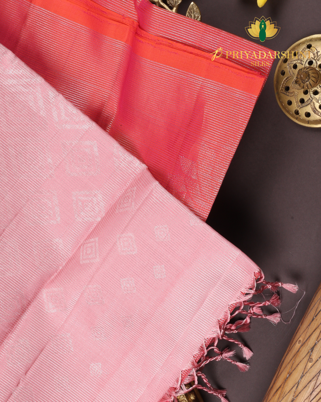 Coral Pink and Baby pink Floral Motif - Soft Silk (6)