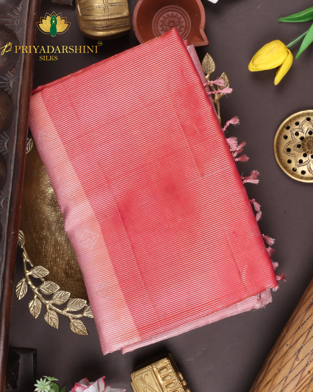 Coral Pink and Baby pink Floral Motif - Soft Silk