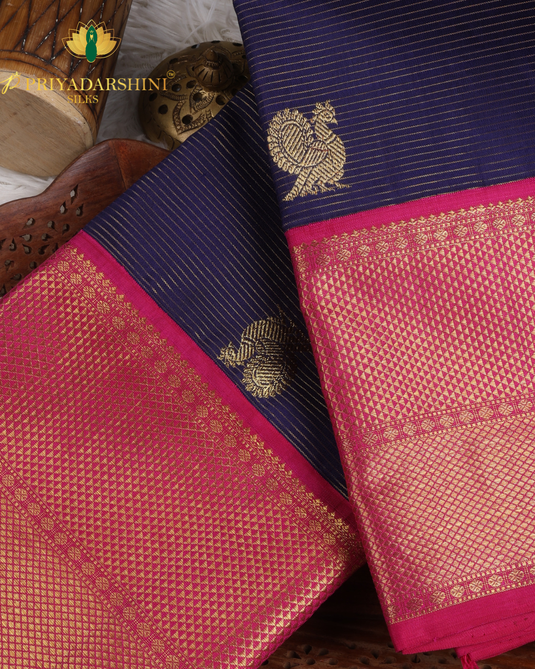 Deep Pink and Fuchsia Pink Peacock Motif - Kanjivaram Silk