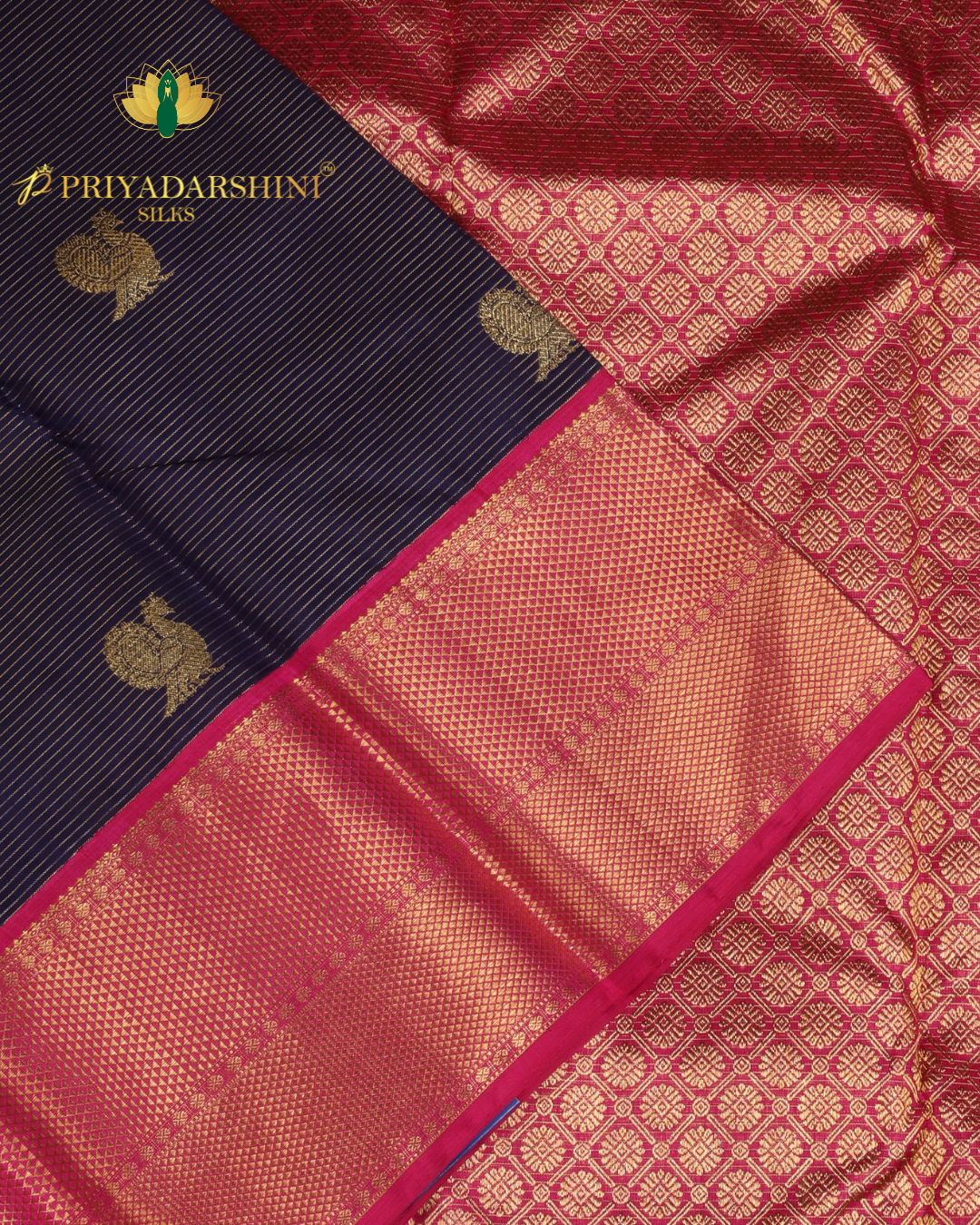 Deep Pink and Fuchsia Pink Peacock Motif - Kanjivaram Silk - Image 6