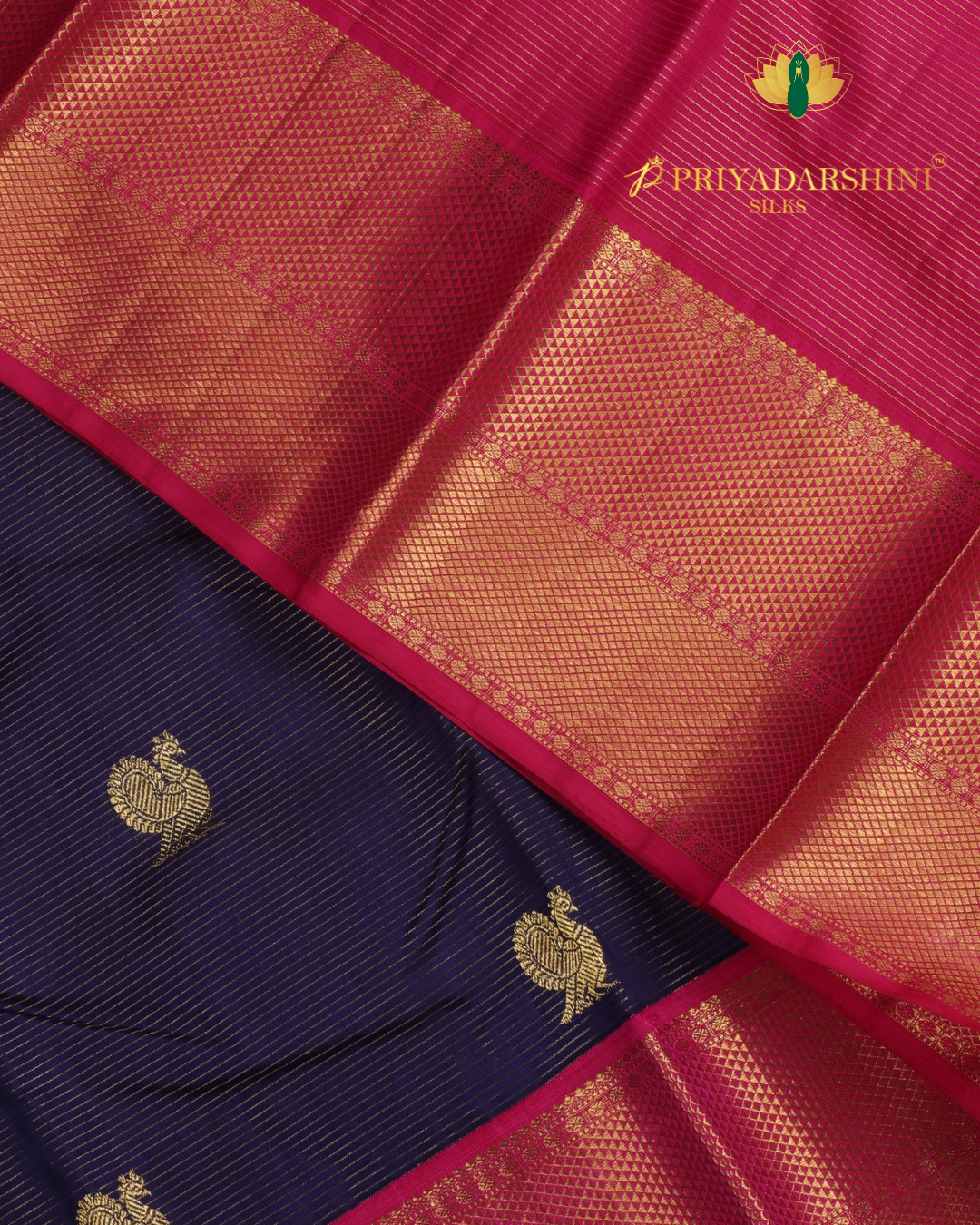 Deep Pink and Fuchsia Pink Peacock Motif - Kanjivaram Silk