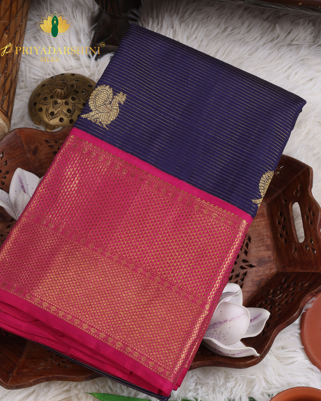 Deep Pink and Fuchsia Pink Peacock Motif - Kanjivaram Silk