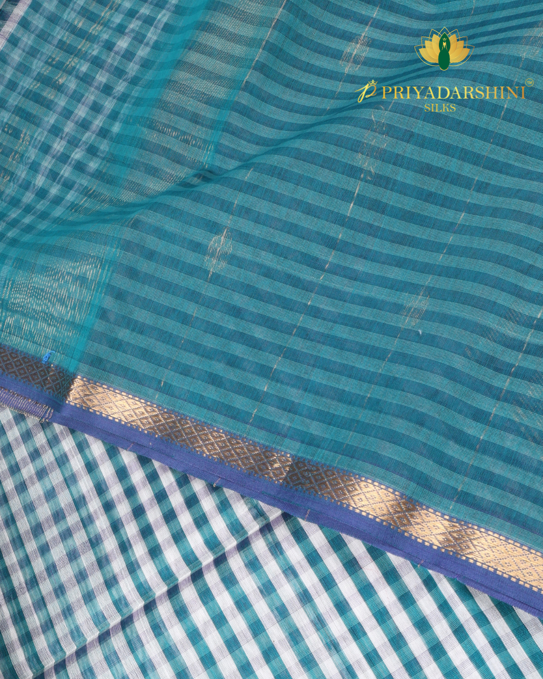 Dual-Toned Teal Green and Sea Green Check Pattern - Maheshwari Silk Cotton