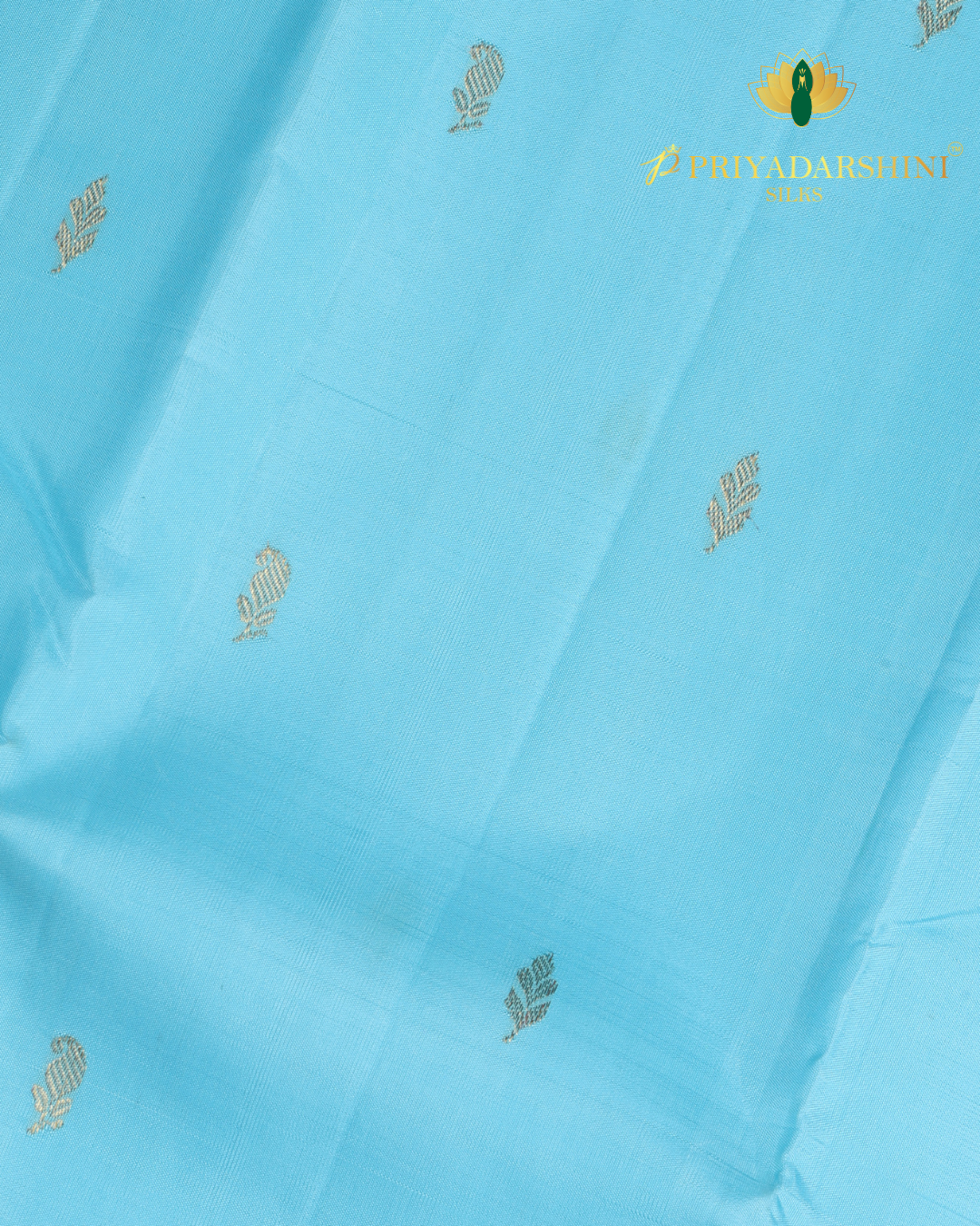Light Blue and Dark Blue with leaf and paisley Motif - kanjivaram Silk