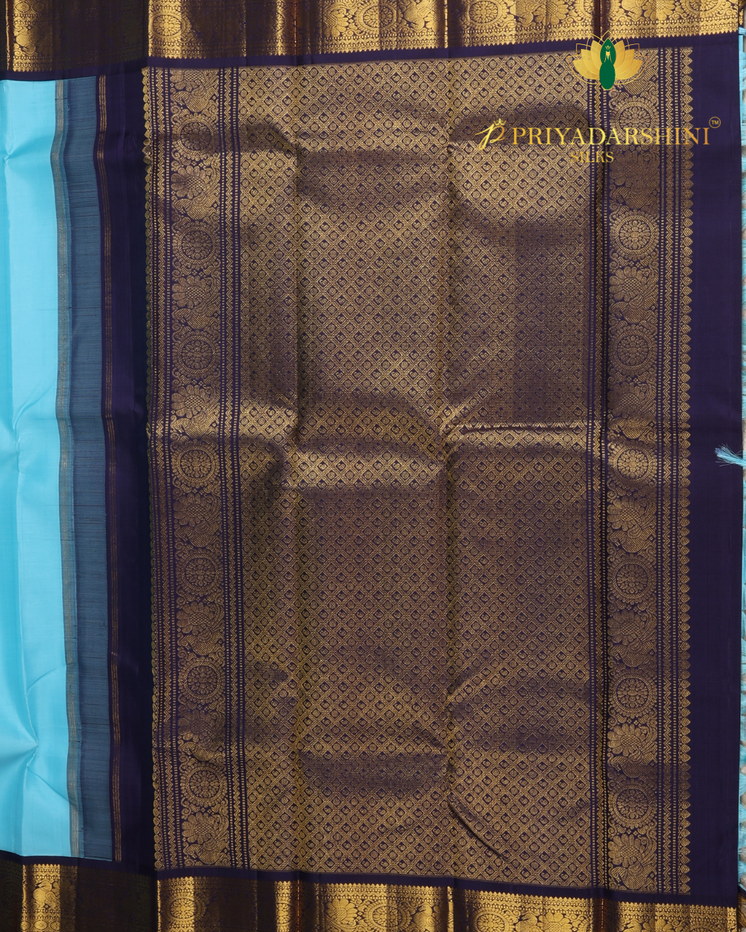 Light Blue and Dark Blue with leaf and paisley Motif - kanjivaram Silk