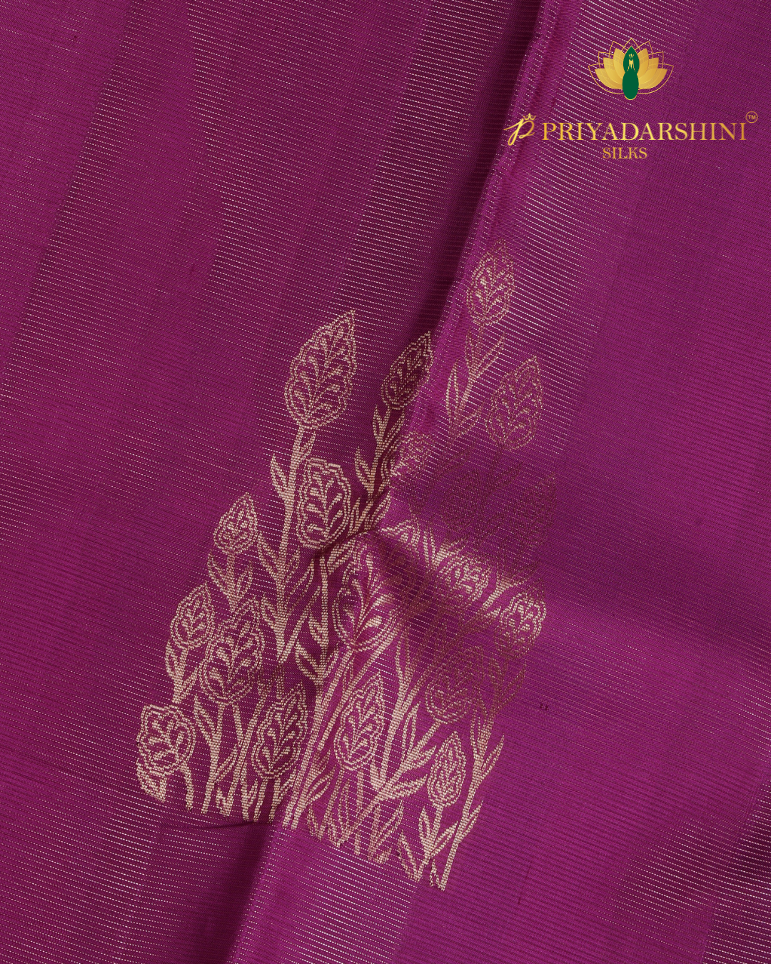 Magenta Purple and Turquoise Blue Leaf Motif - Kanjivaram Silk
