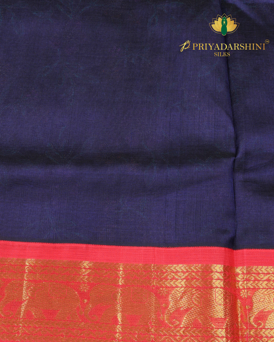 Navy Blue and Rani pink Floral Vine Pattern - Silk Cotton