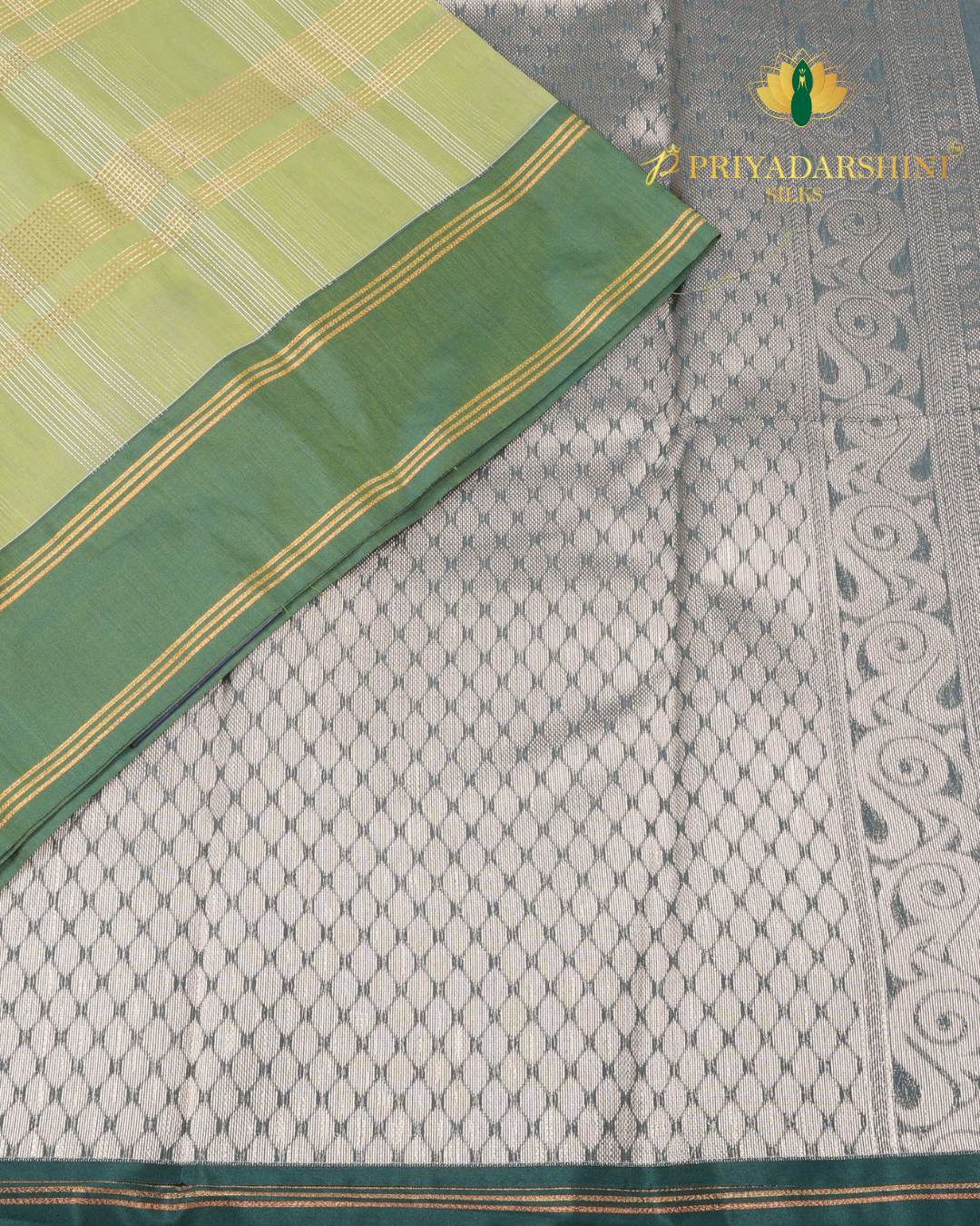 Olive Green and Forest Green Checkered Pattern - Silk cotton
