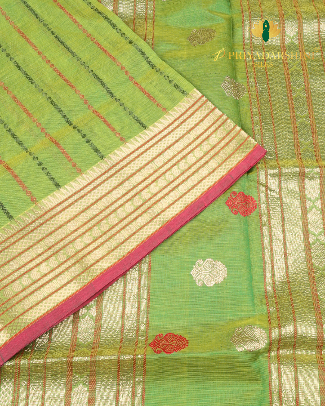 Parrot Green and Magenta Pink Temple Micro Motif - Silk Cotton