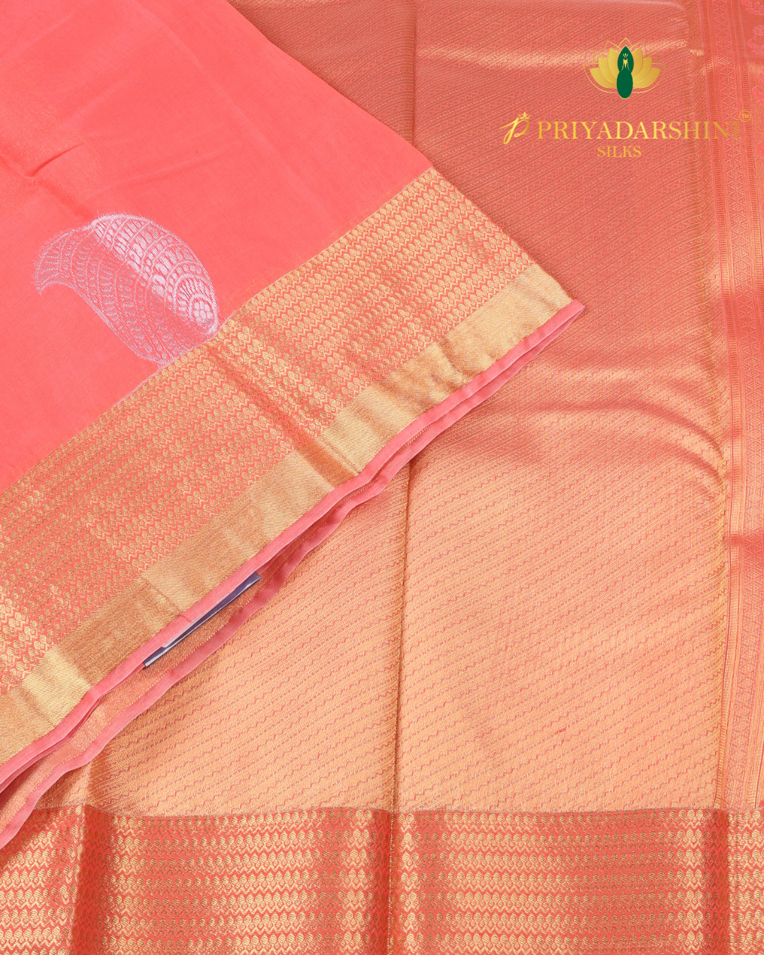 Peach Red Paisley Motif - Silk Cotton