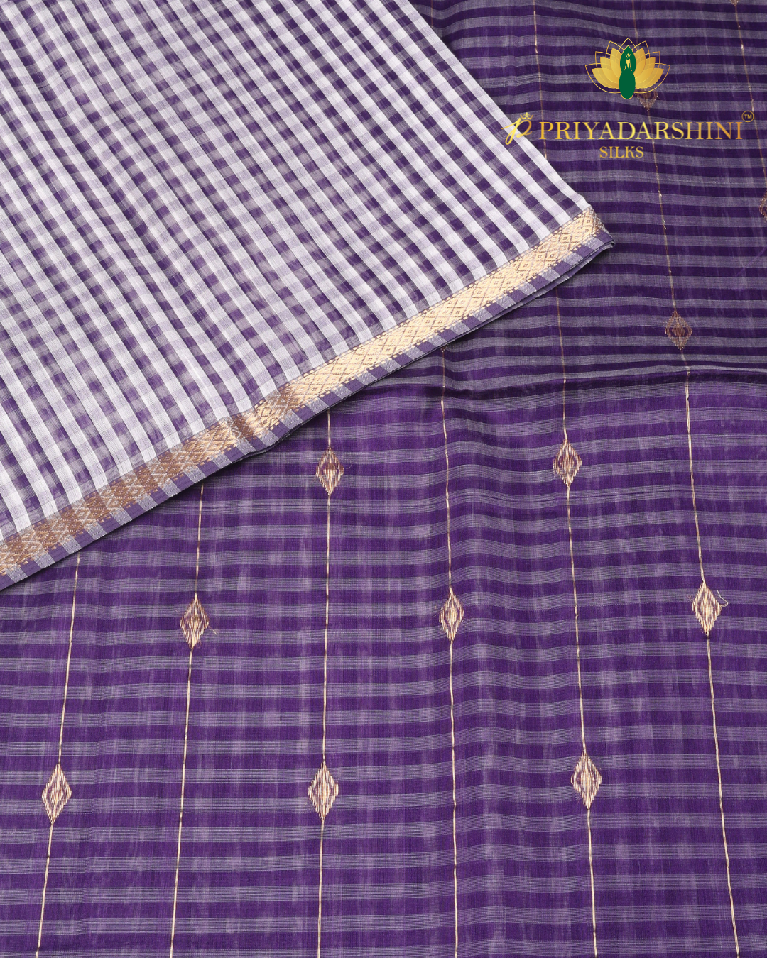 Purple and White Checkered Diamond Motif - Maheshwari