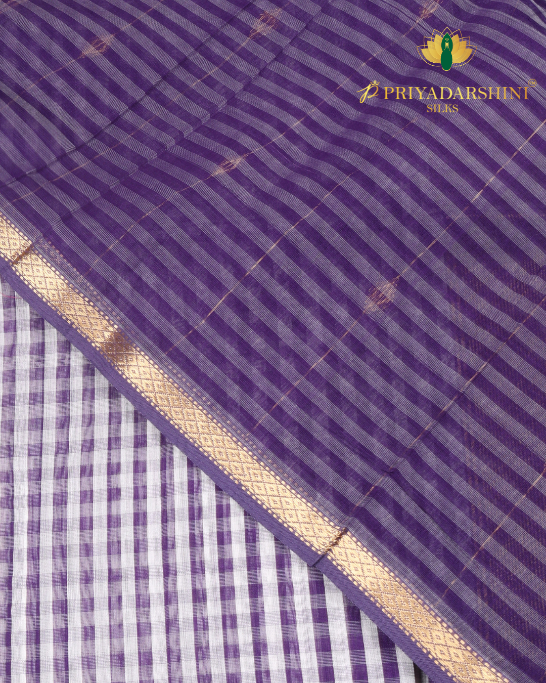 Purple and White Checkered Diamond Motif - Maheshwari