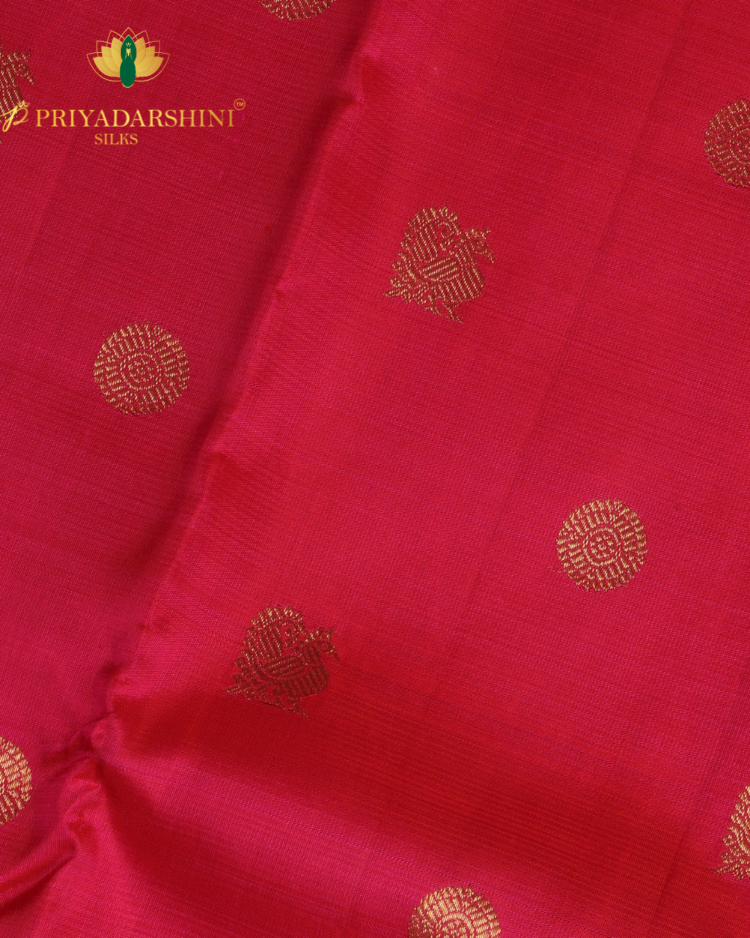 Raspberry Pink and Royal Blue Coin and Peacock Motif - Kanjivaram Silk (5)