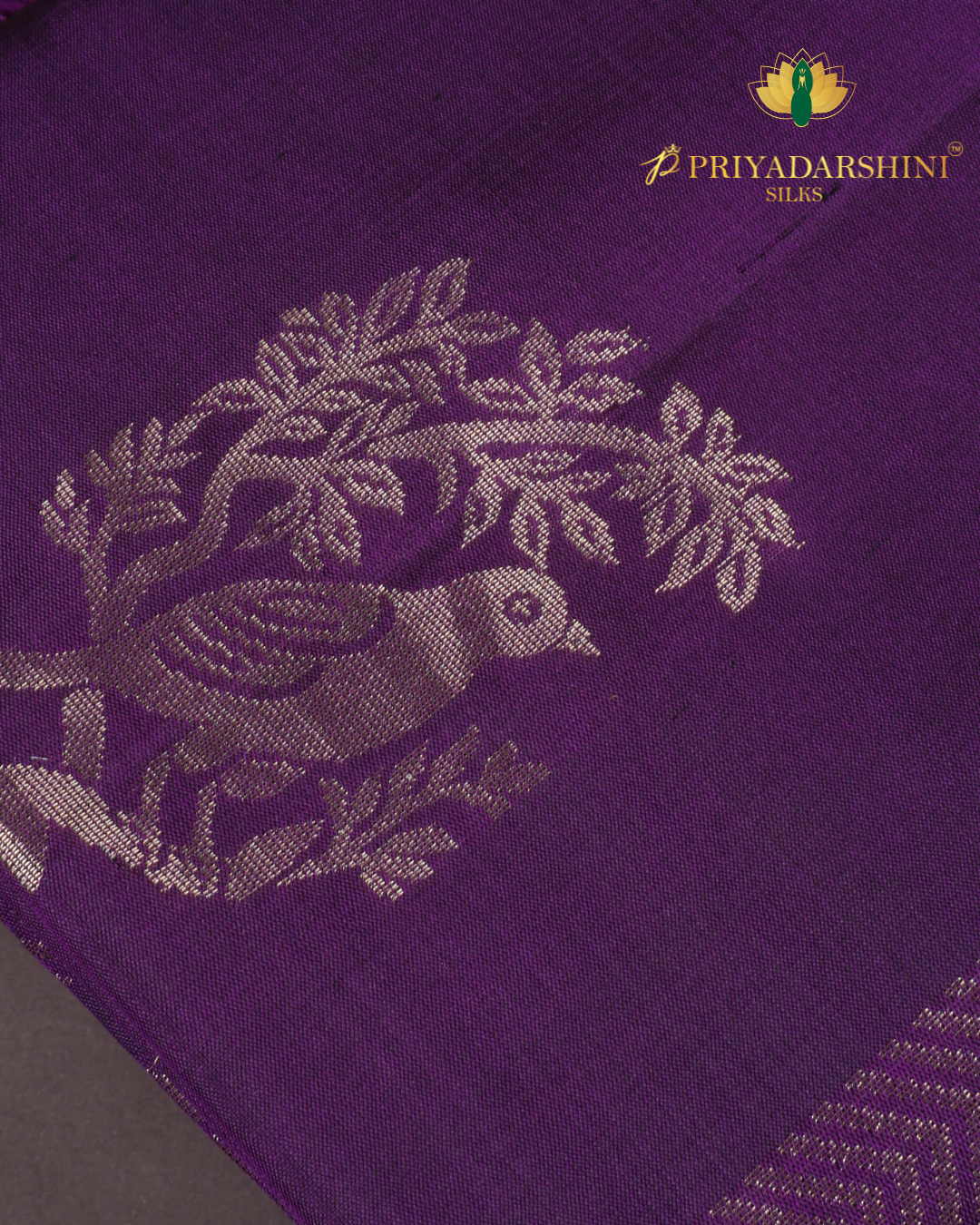 Rich Royal Purple Bird motif - Soft Silk