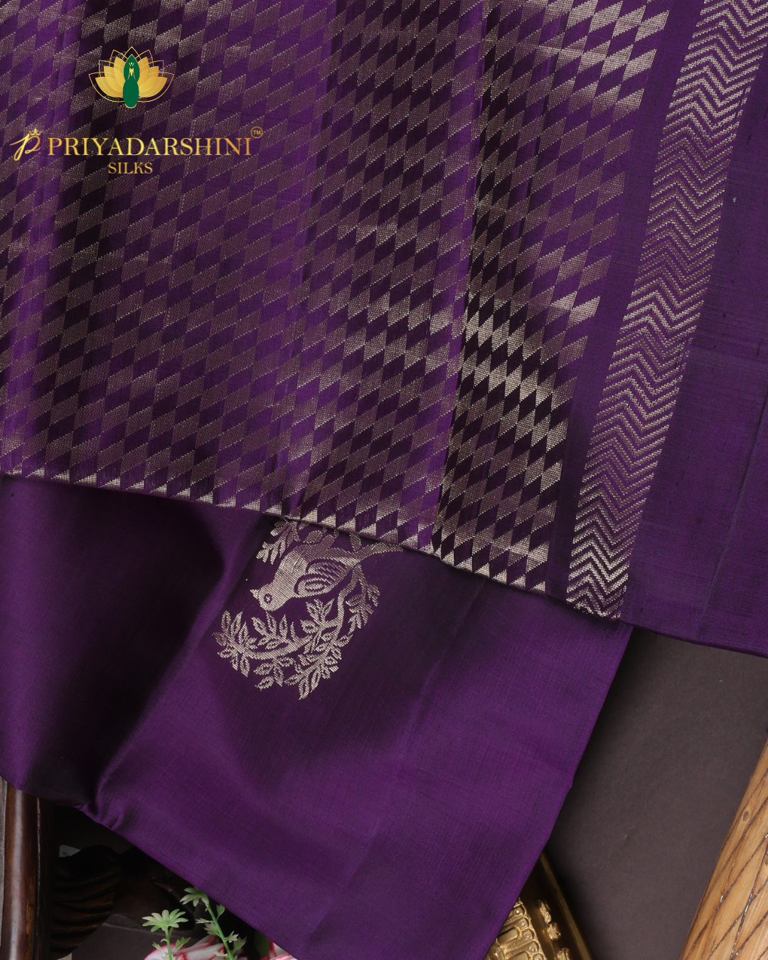 Rich Royal Purple Bird motif - Soft Silk