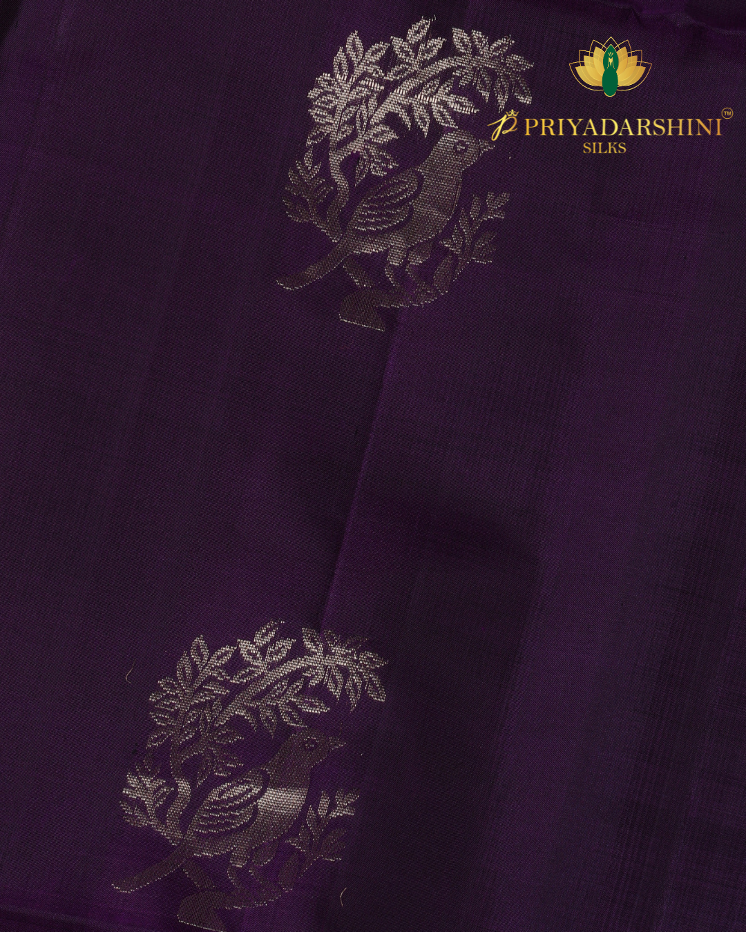 Rich Royal Purple Bird motif - Soft Silk