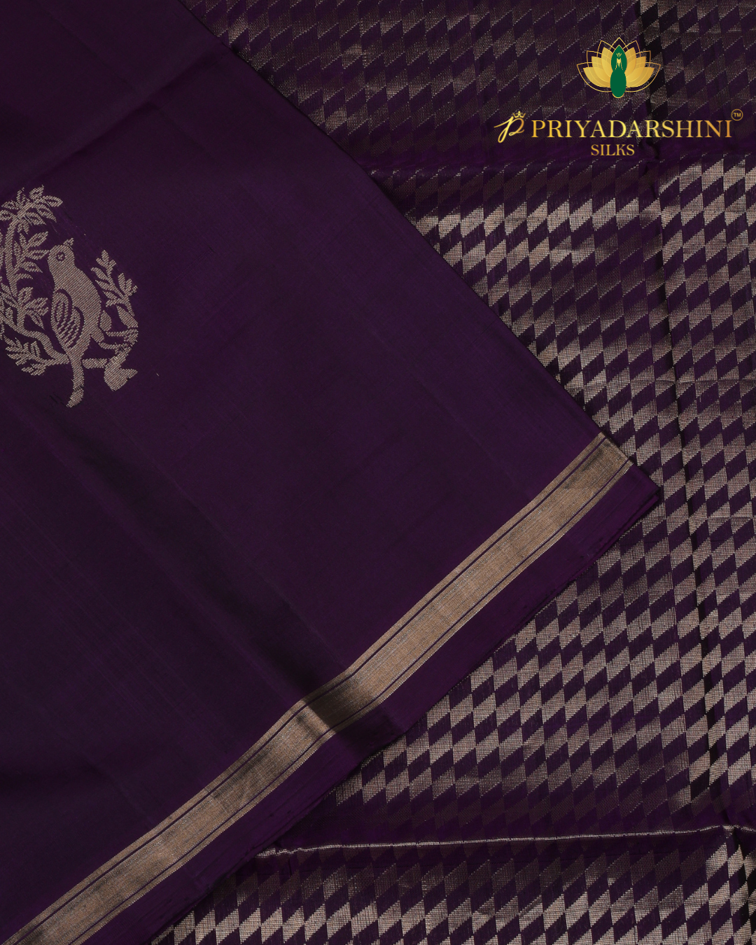 Rich Royal Purple Bird motif - Soft Silk