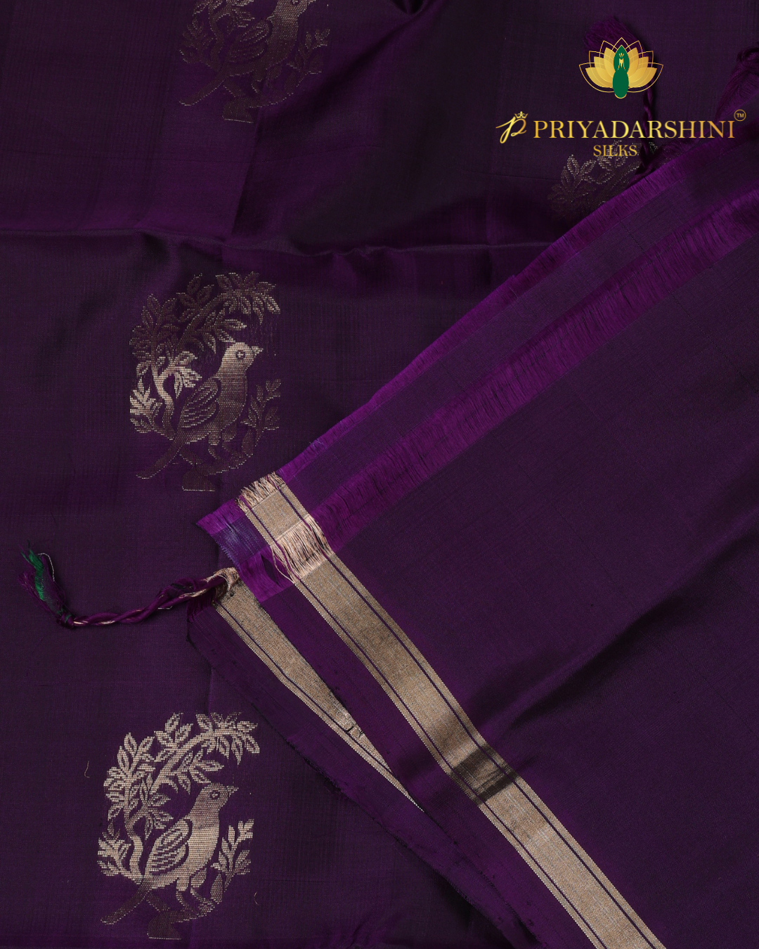 Rich Royal Purple Bird motif - Soft Silk