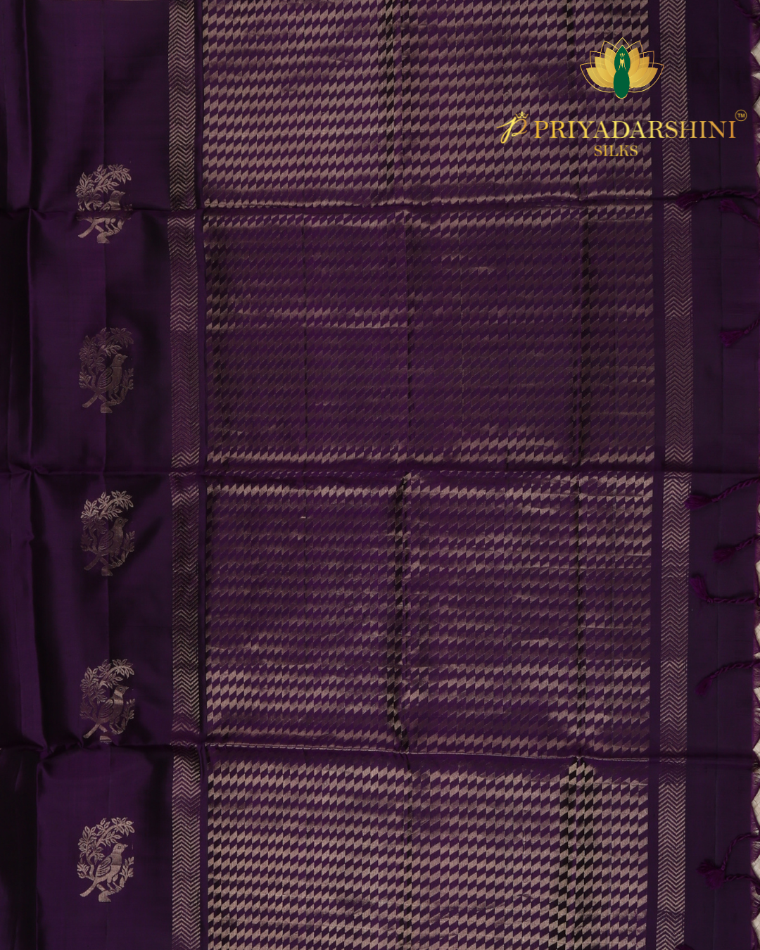 Rich Royal Purple Bird motif - Soft Silk