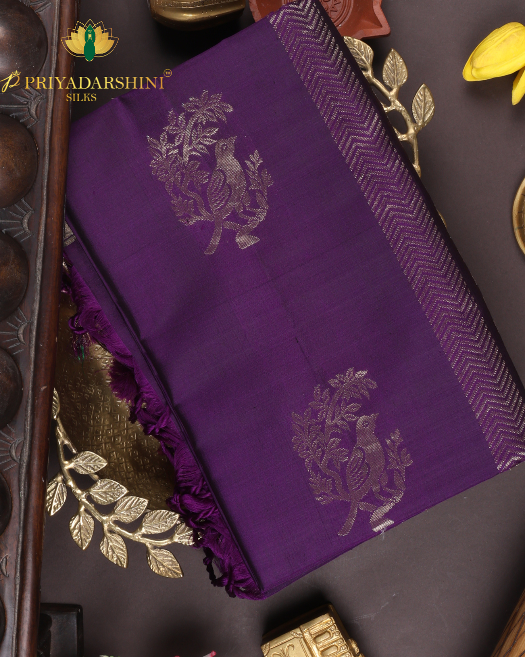 Rich Royal Purple Bird motif - Soft Silk