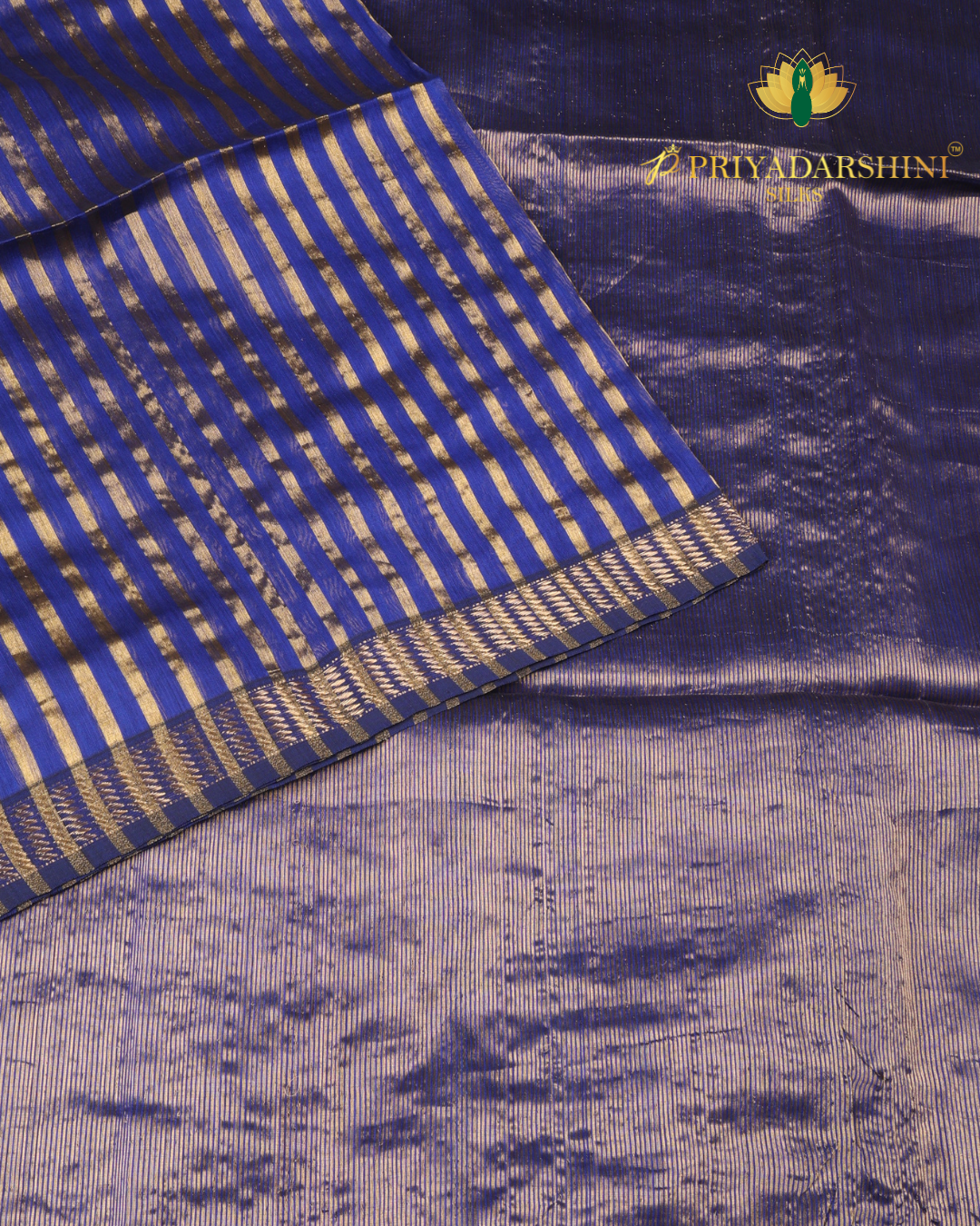 Royal Blue and Gold Stripe Pattern - Maheshwari