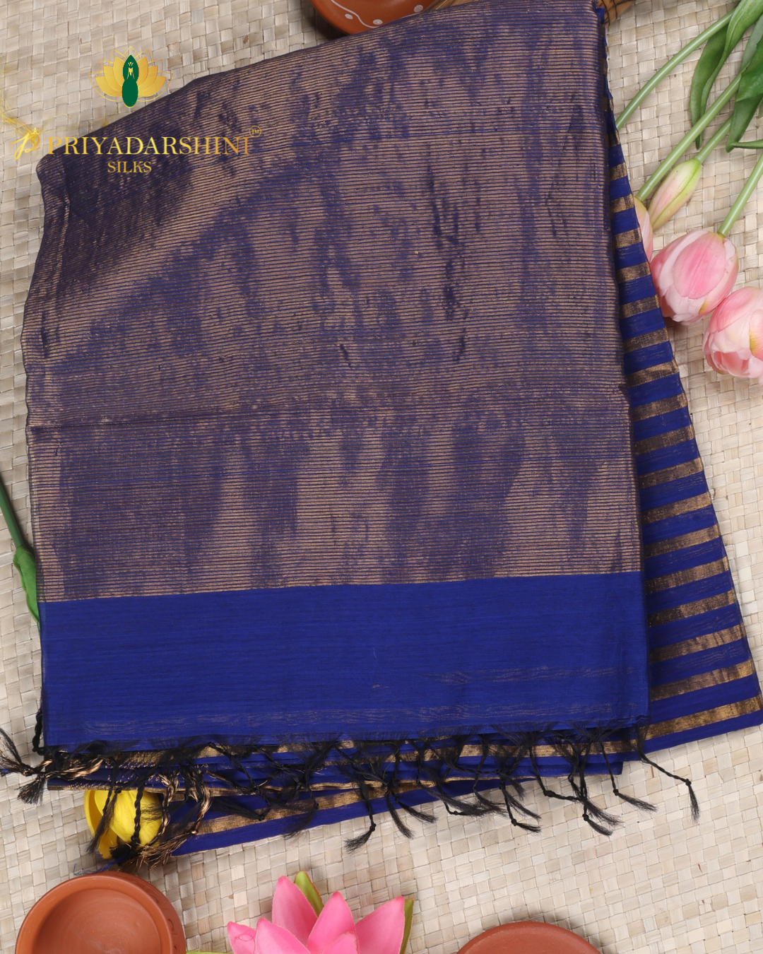Royal Blue and Gold Stripe Pattern - Maheshwari