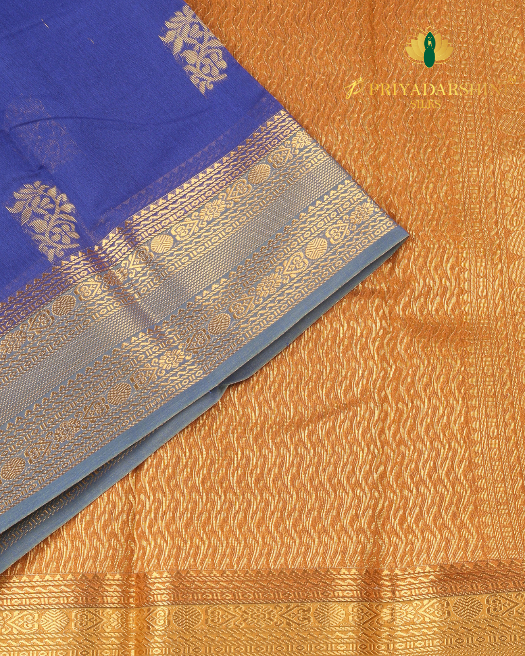 Royal Blue and Mustard Gold Floral Motif - Cotton