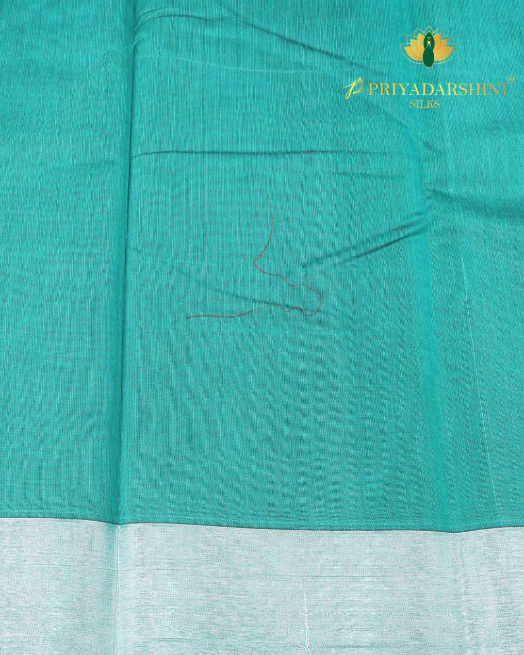 Sea Green and Silver Peepal Leaf Motif - Silk Cotton