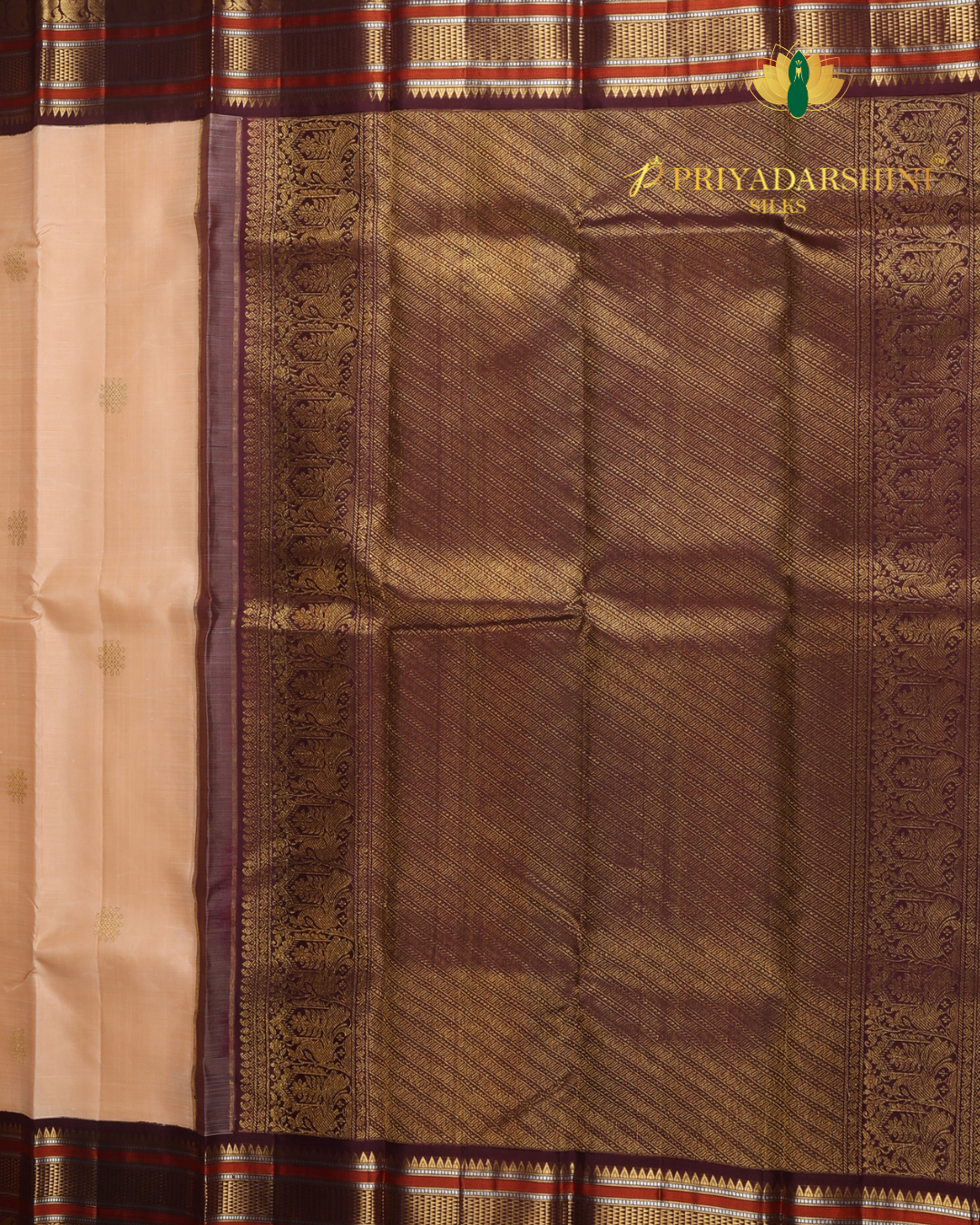 Soft Cream and Rich Maroon Kolam Motif - Kanjivaram Silk