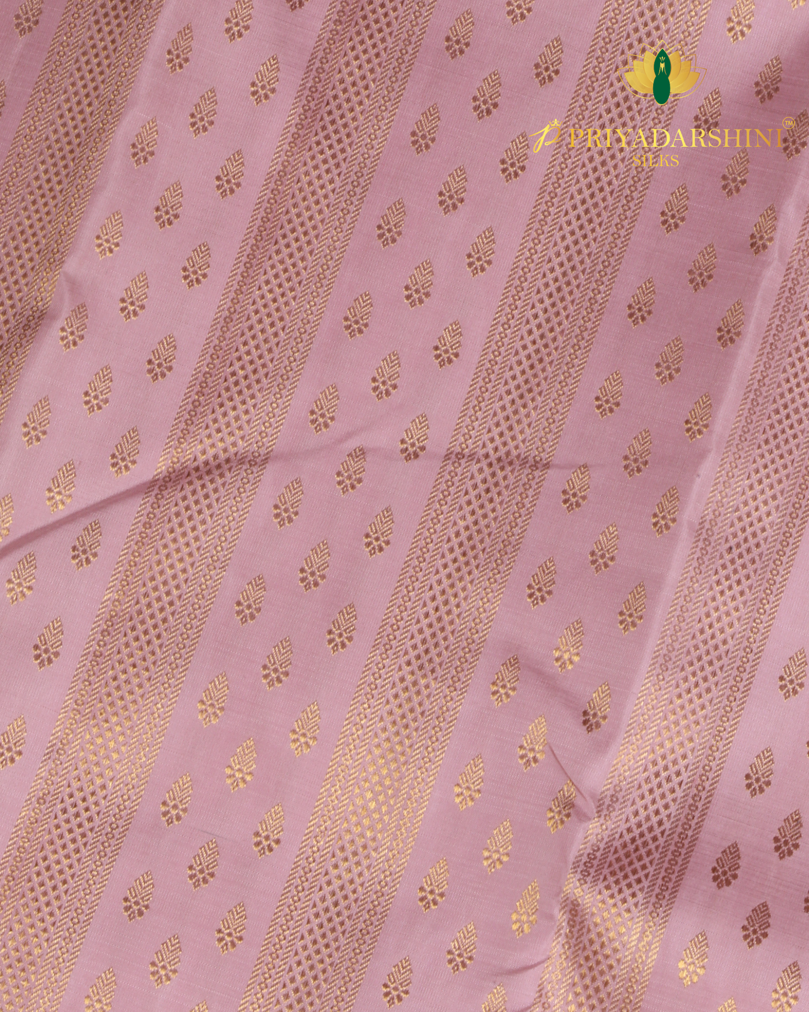 Pastel Peach and Deep Purple with Coin and Peacock Motif - Kanjivaram Silk