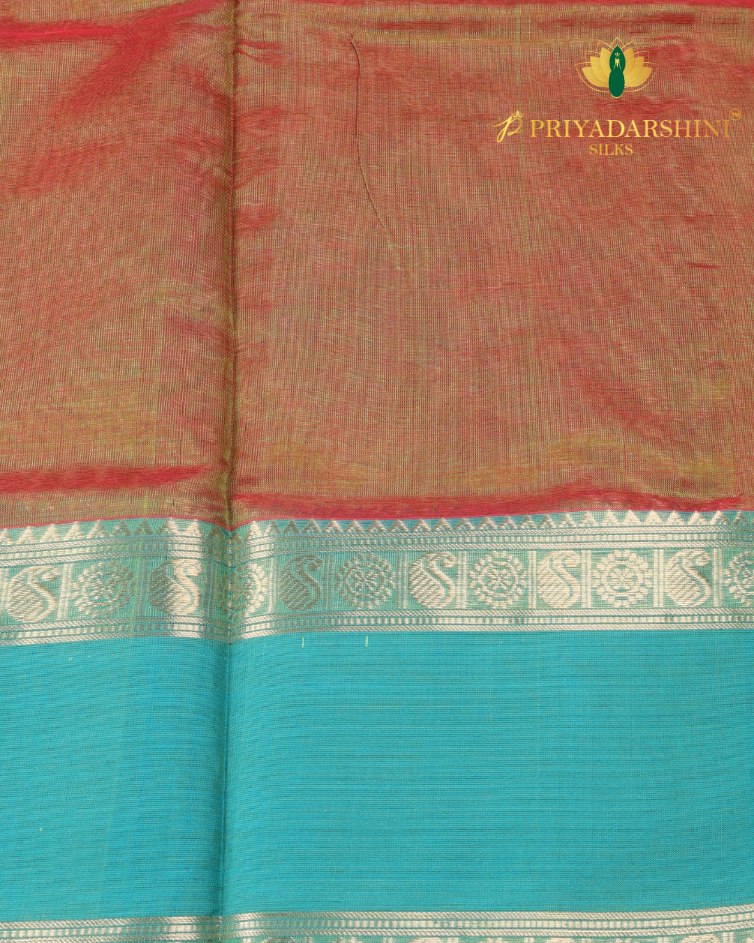 Turquoise Blue and Copper brocade pattern - Silk Cotton