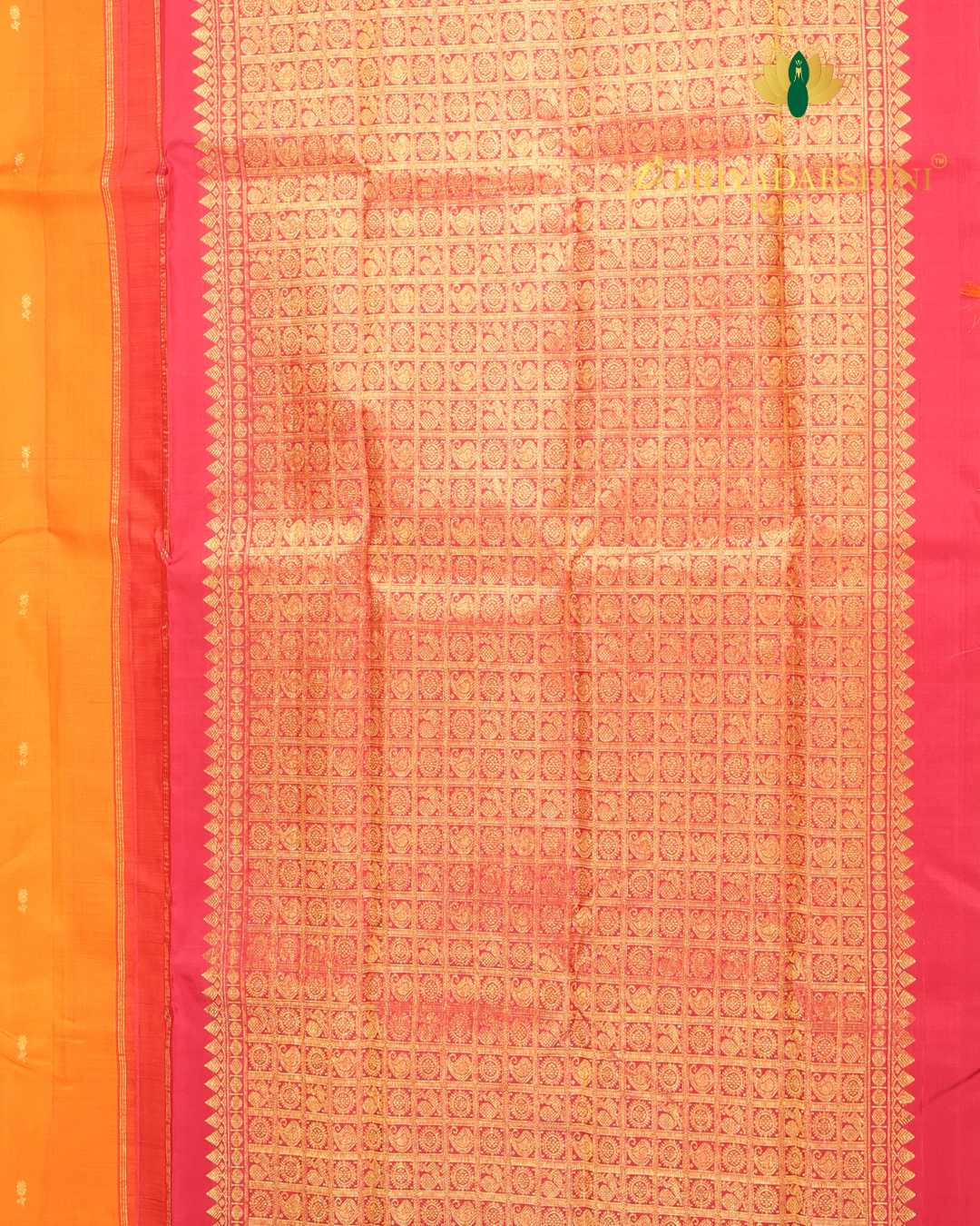 Vibrant Orange and Deep Red with Floral Motifs - Kanjivaram Silk