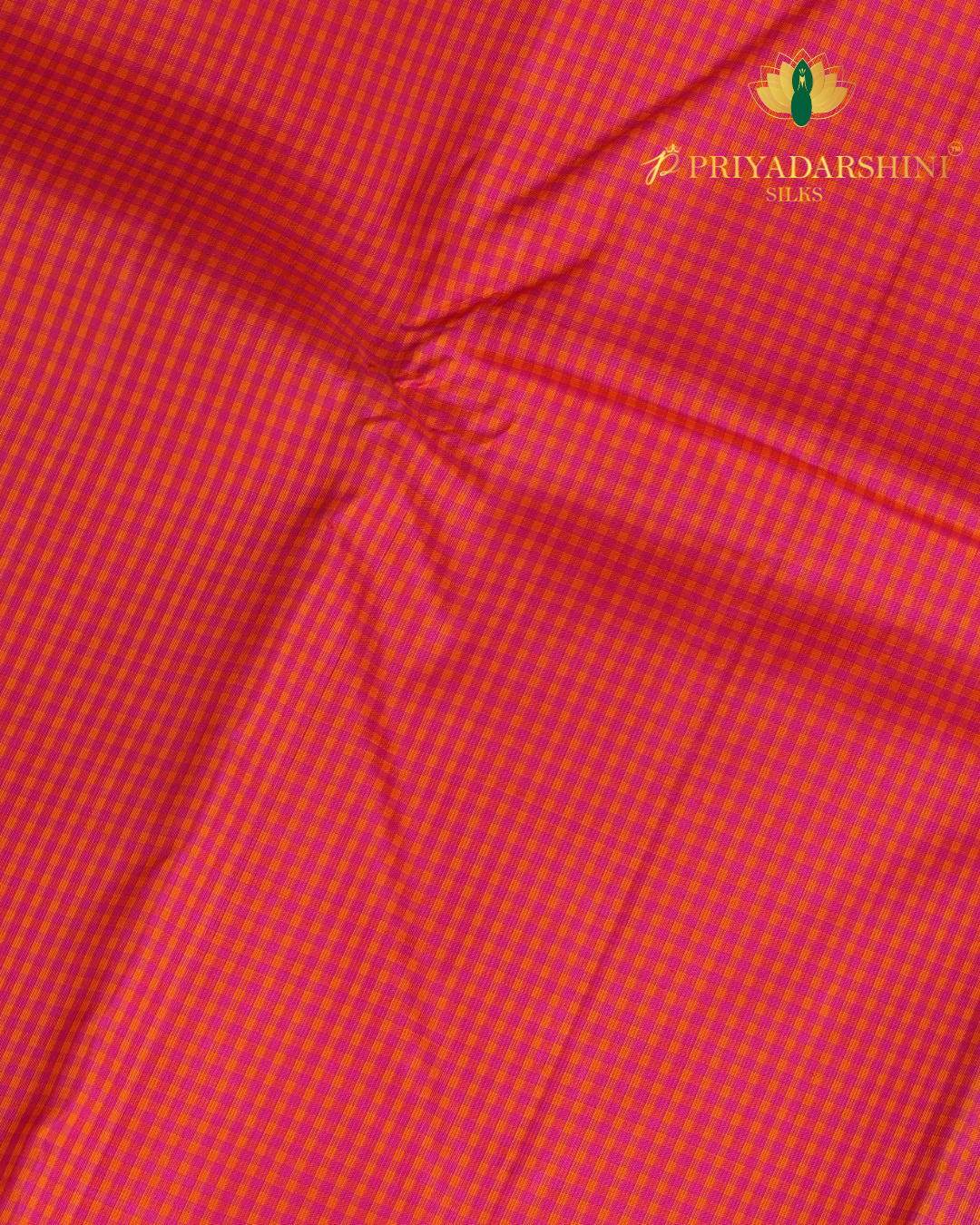 Vibrant Orange and Pink Checkerboard Pattern - Kanjivaram Silk