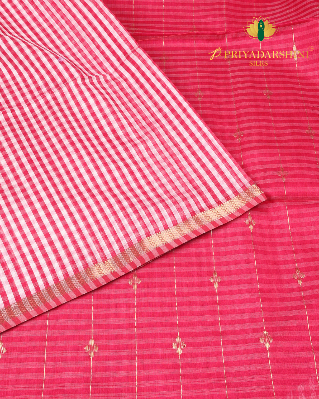 Vibrant Pink Leaf Motif - Maheshwari