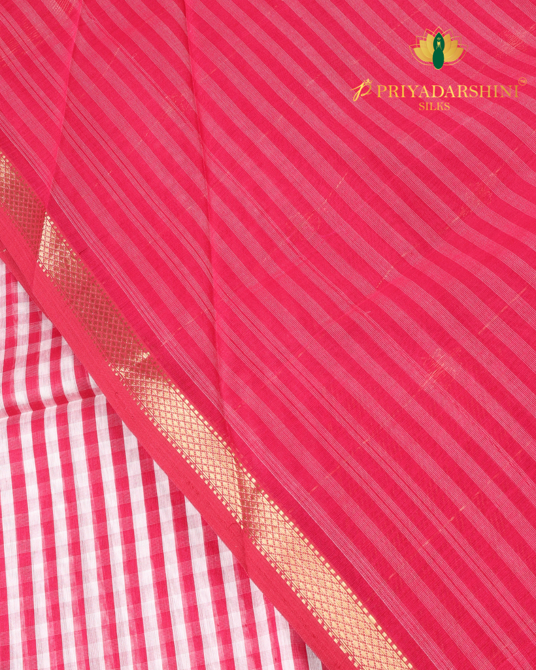 Vibrant Pink Leaf Motif - Maheshwari