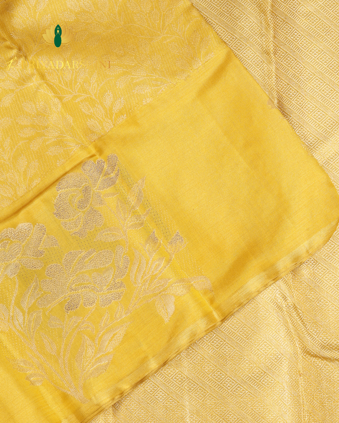 Vibrant Yellow and Turquoise Blue Floral Brocade - Kanjivaram Silk