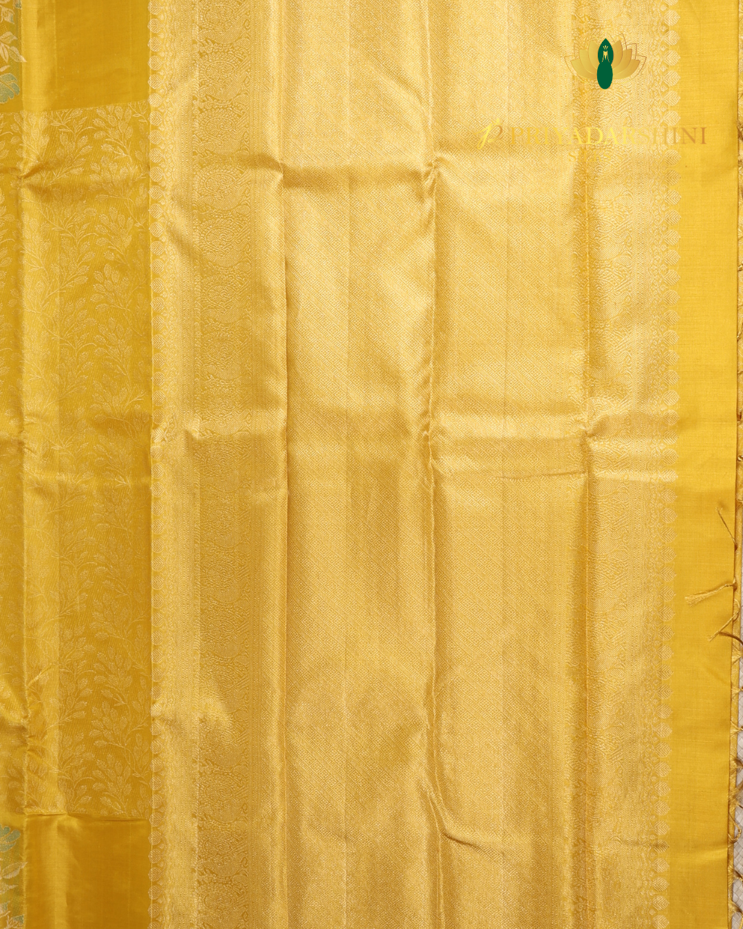 Vibrant Yellow and Turquoise Blue Floral Brocade - Kanjivaram Silk