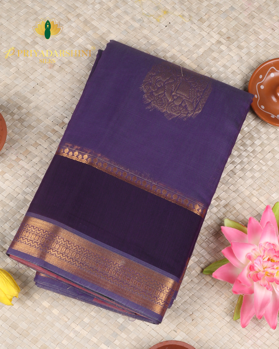 Violet and dark Plum Circular Medallion Motif - Silk Cotton